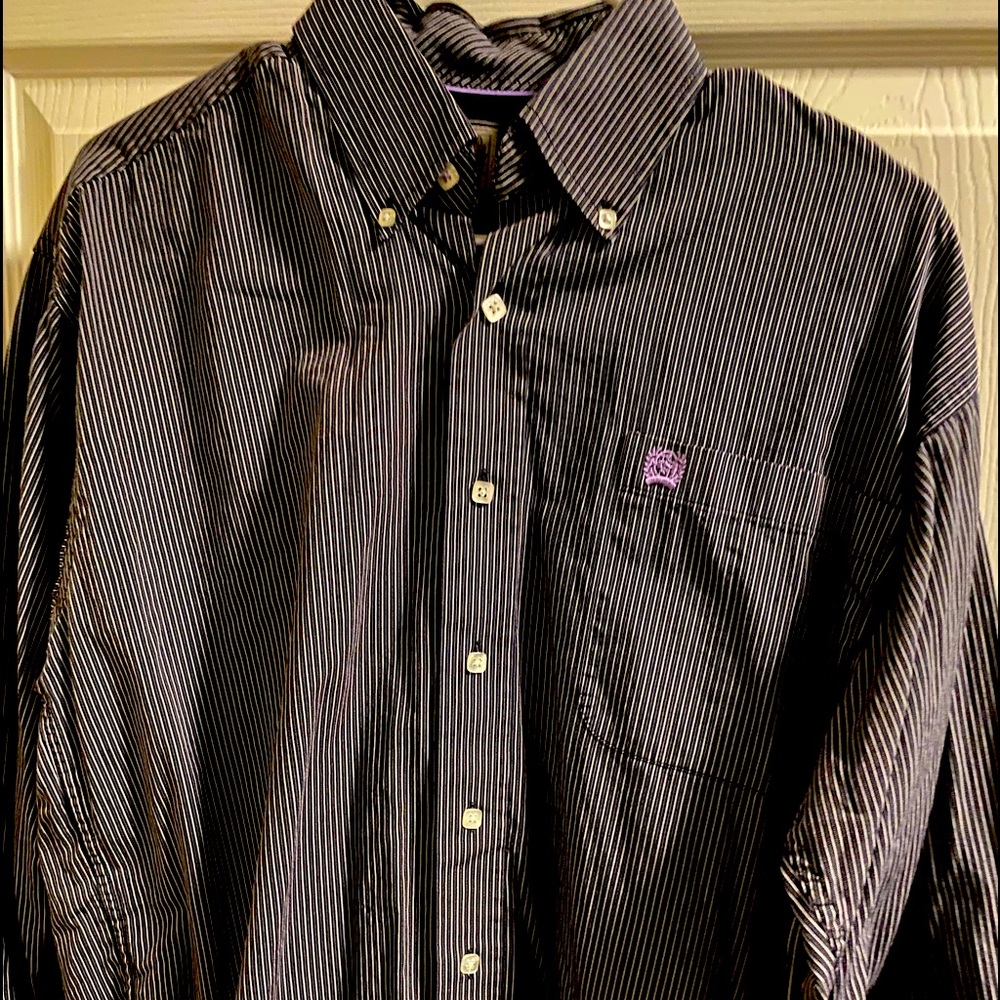 Cinch Long Sleeve Black and White Button Down Shirt Size Small